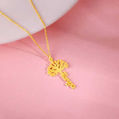Golden Personalised Tree of Names Pendant with Link Chain