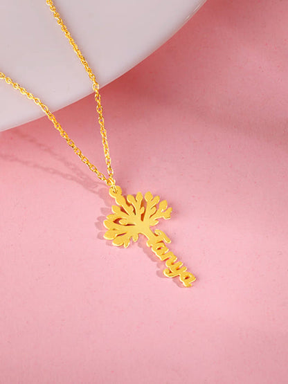 Golden Personalised Tree of Names Pendant with Link Chain