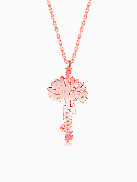 Rose Gold Personalised Tree of Names Pendant with Link Chain
