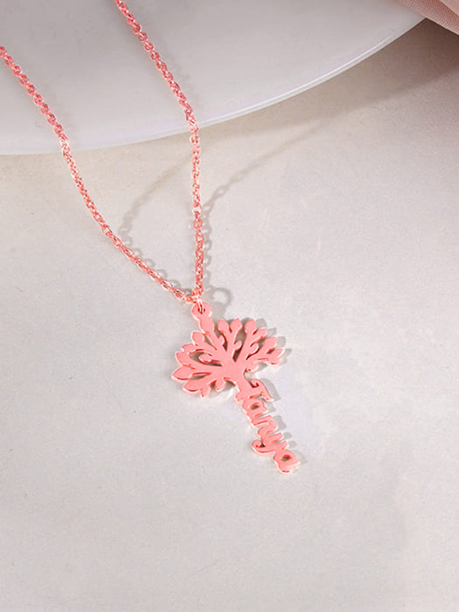 Rose Gold Personalised Tree of Names Pendant with Link Chain