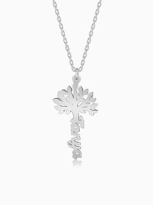 Silver Personalised Tree of Names Pendant with Link Chain