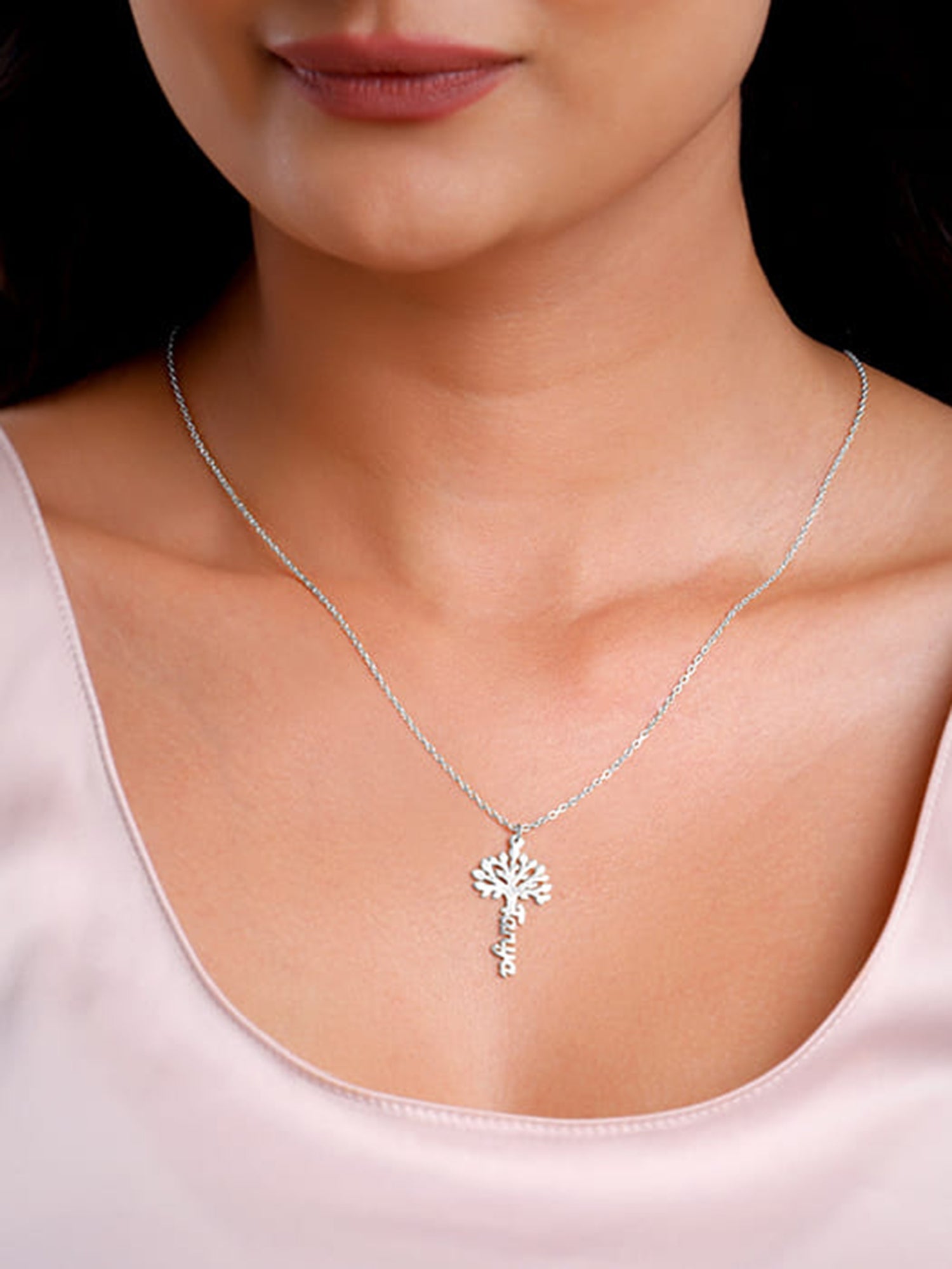 Silver Personalised Tree of Names Pendant with Link Chain