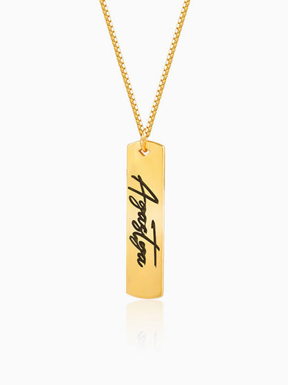 Golden Personalised Vertical Bar Name Pendant with Box Chain For Him