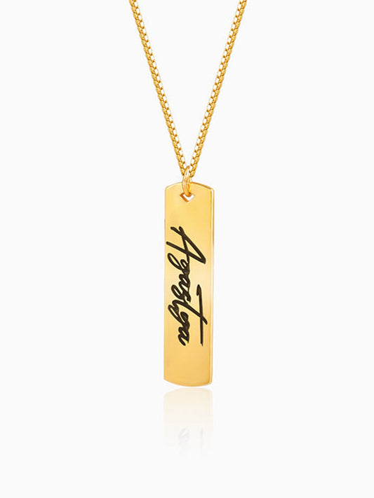 Golden Personalised Vertical Bar Name Pendant with Box Chain For Him