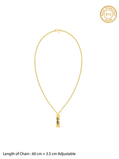 Golden Personalised Vertical Bar Name Pendant with Box Chain For Him