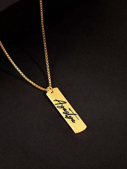 Golden Personalised Vertical Bar Name Pendant with Box Chain For Him