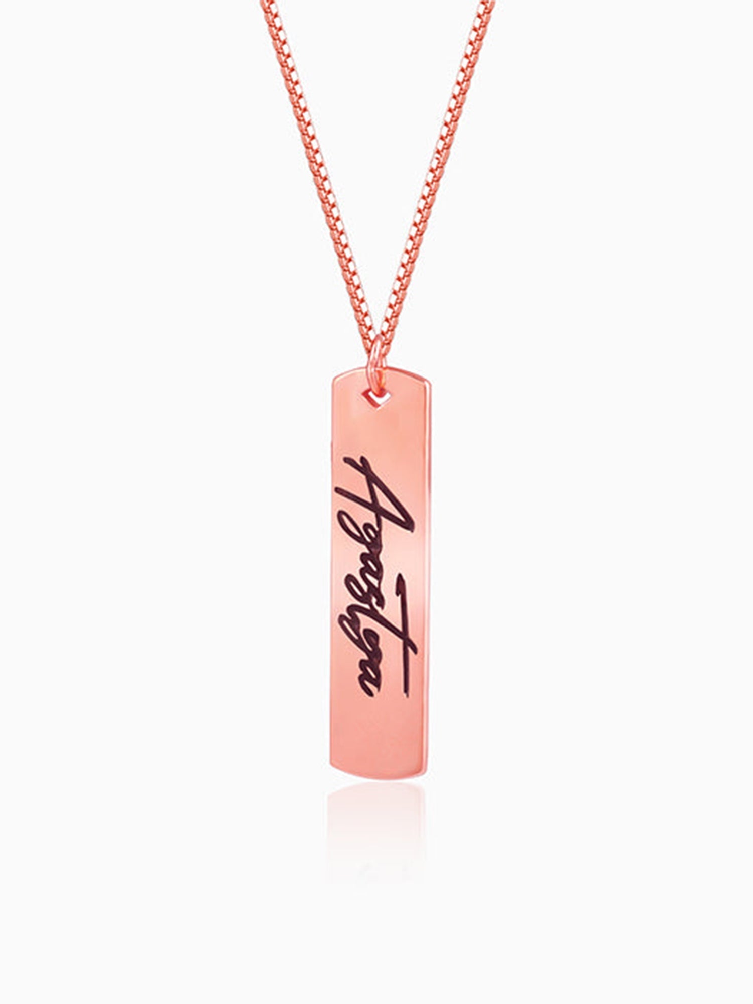 Rose Gold Personalised Vertical Bar Name Pendant with Box Chain For Him