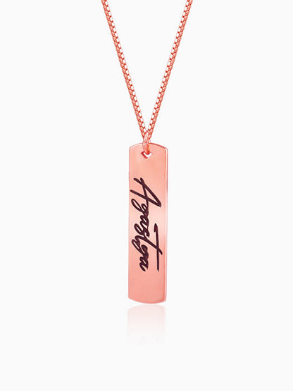 Rose Gold Personalised Vertical Bar Name Pendant with Box Chain For Him