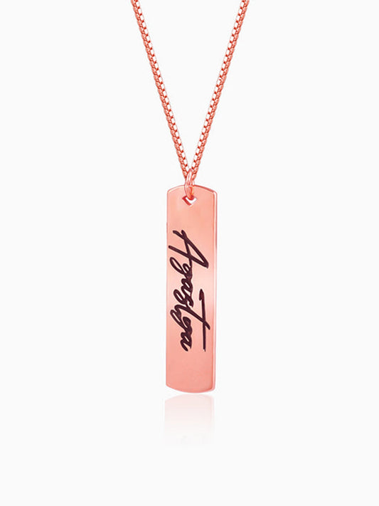 Rose Gold Personalised Vertical Bar Name Pendant with Box Chain For Him