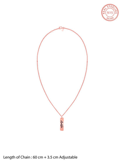 Rose Gold Personalised Vertical Bar Name Pendant with Box Chain For Him