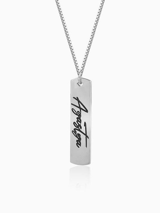 Silver Personalised Vertical Bar Name Pendant with Box Chain For Him