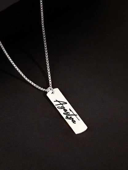 Silver Personalised Vertical Bar Name Pendant with Box Chain For Him