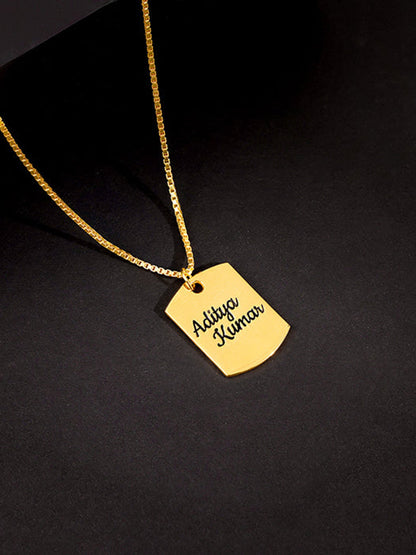 Golden Personalised Military Dog Tag Pendant with Box Chain For Him