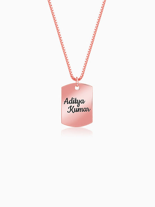 Rose Gold Personalised Military Dog Tag Pendant with Box Chain For Him