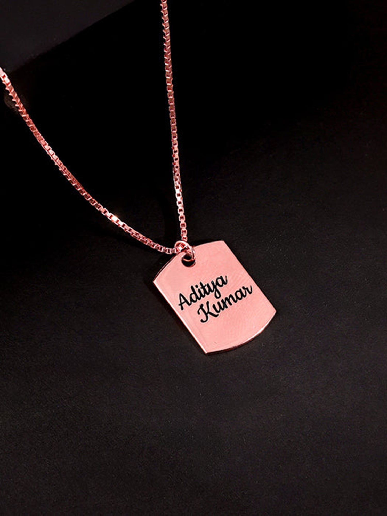 Rose Gold Personalised Military Dog Tag Pendant with Box Chain For Him