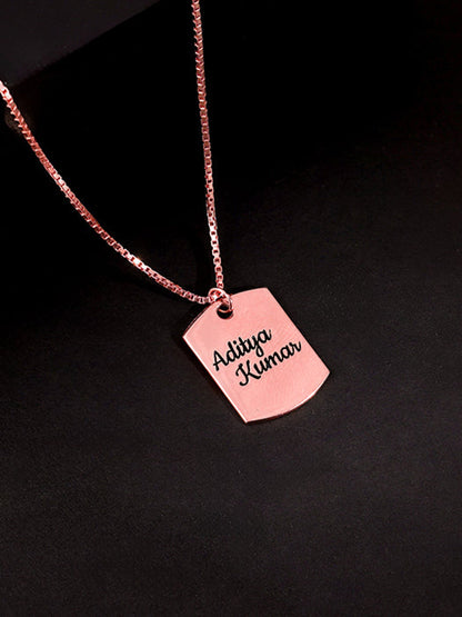 Rose Gold Personalised Military Dog Tag Pendant with Box Chain For Him