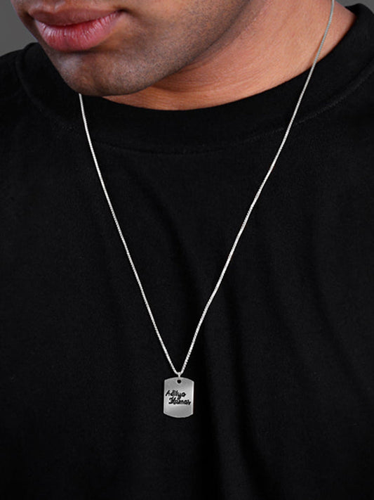 Silver Personalised Military Dog Tag Pendant with Box Chain For Him
