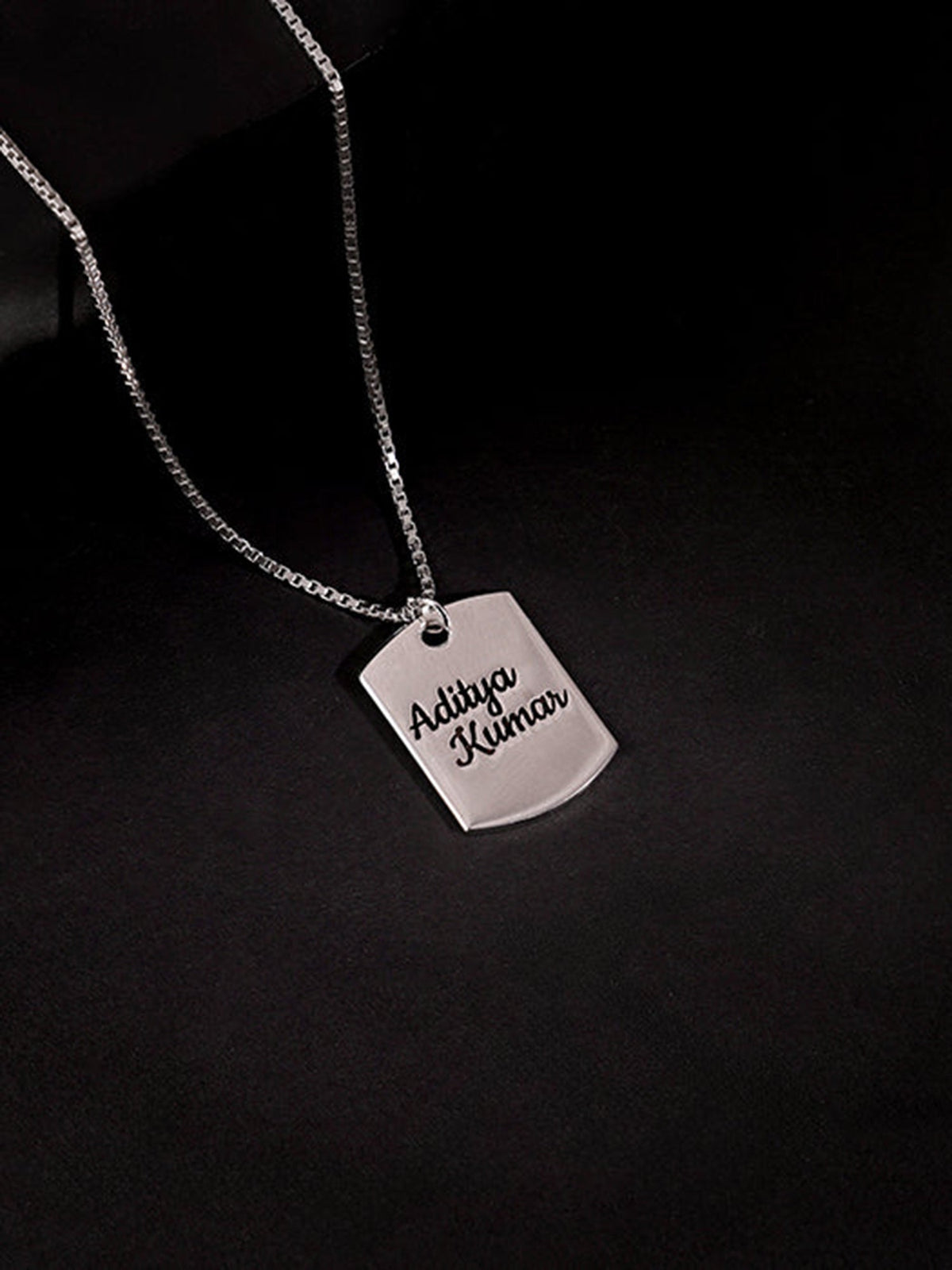 Silver Personalised Military Dog Tag Pendant with Box Chain For Him