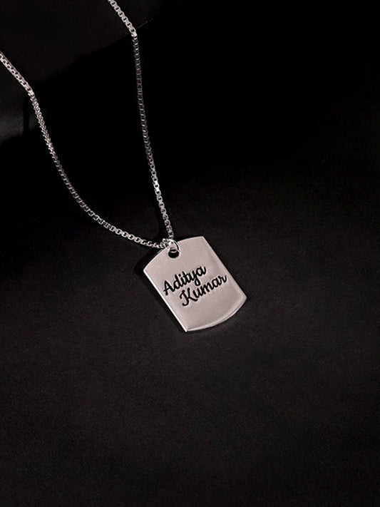 Silver Personalised Military Dog Tag Pendant with Box Chain For Him