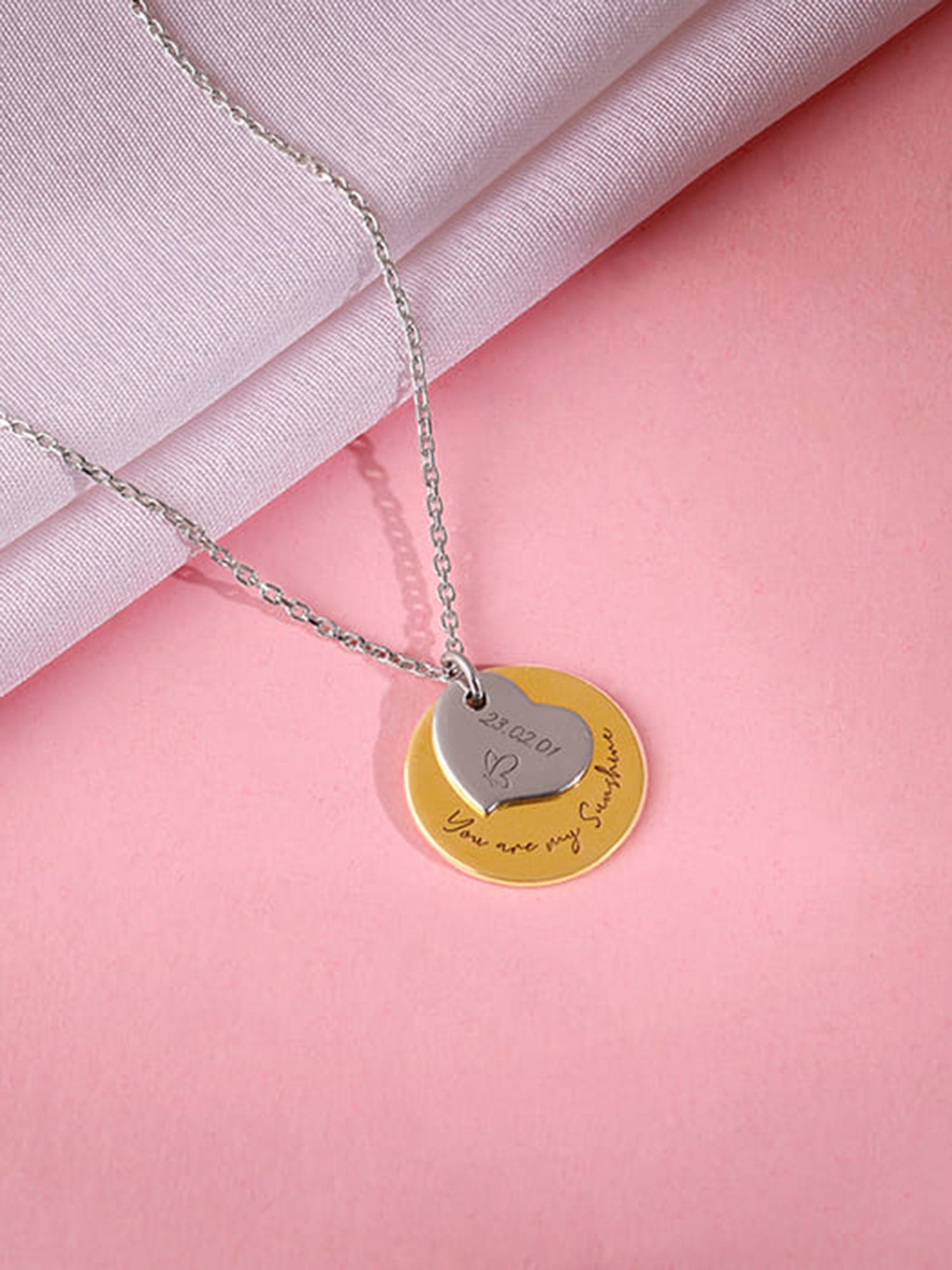 Dual Tone Golden Personalised Heart Message Necklace