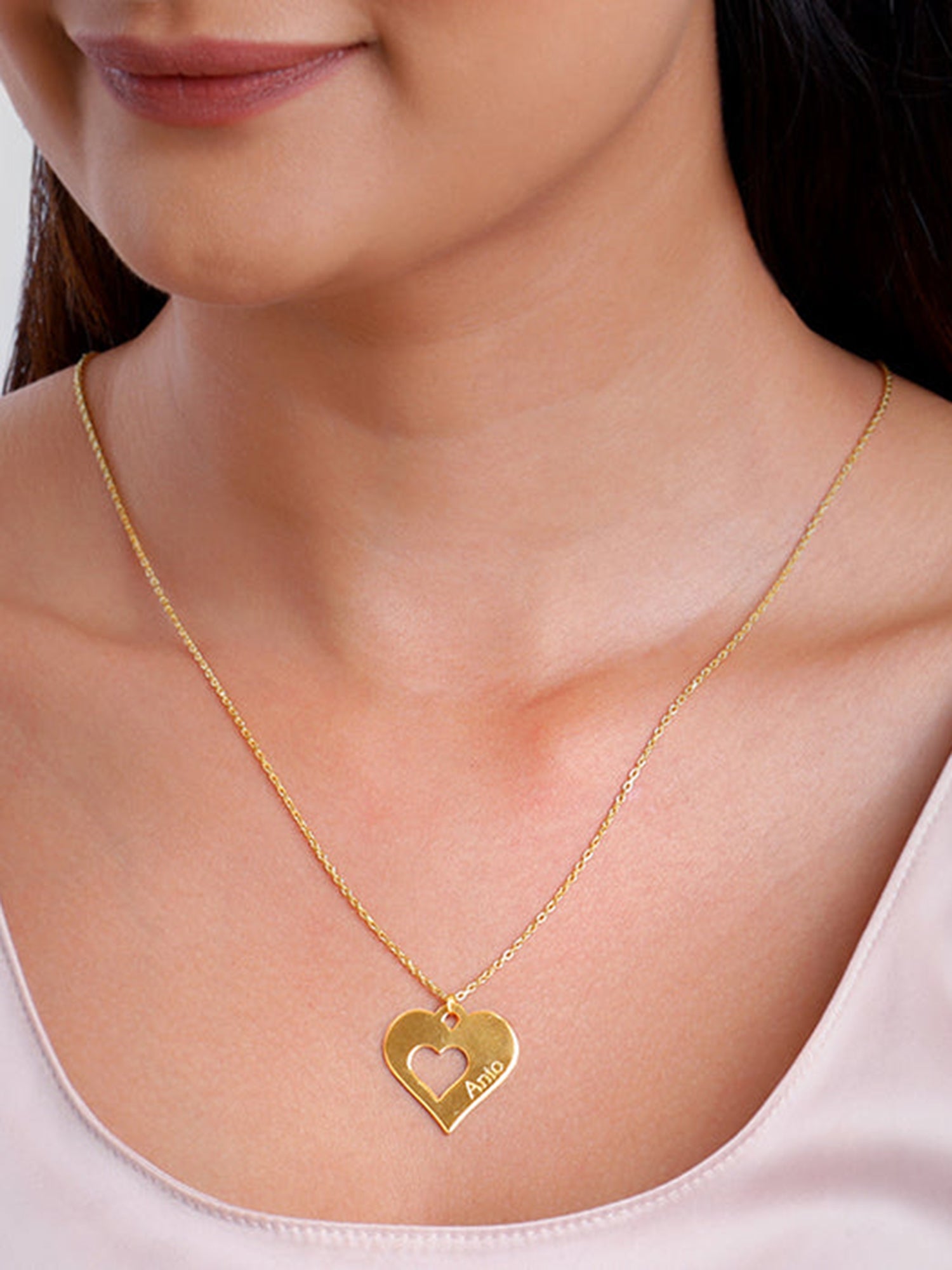 Golden Personalised Shy Heart Pendant
