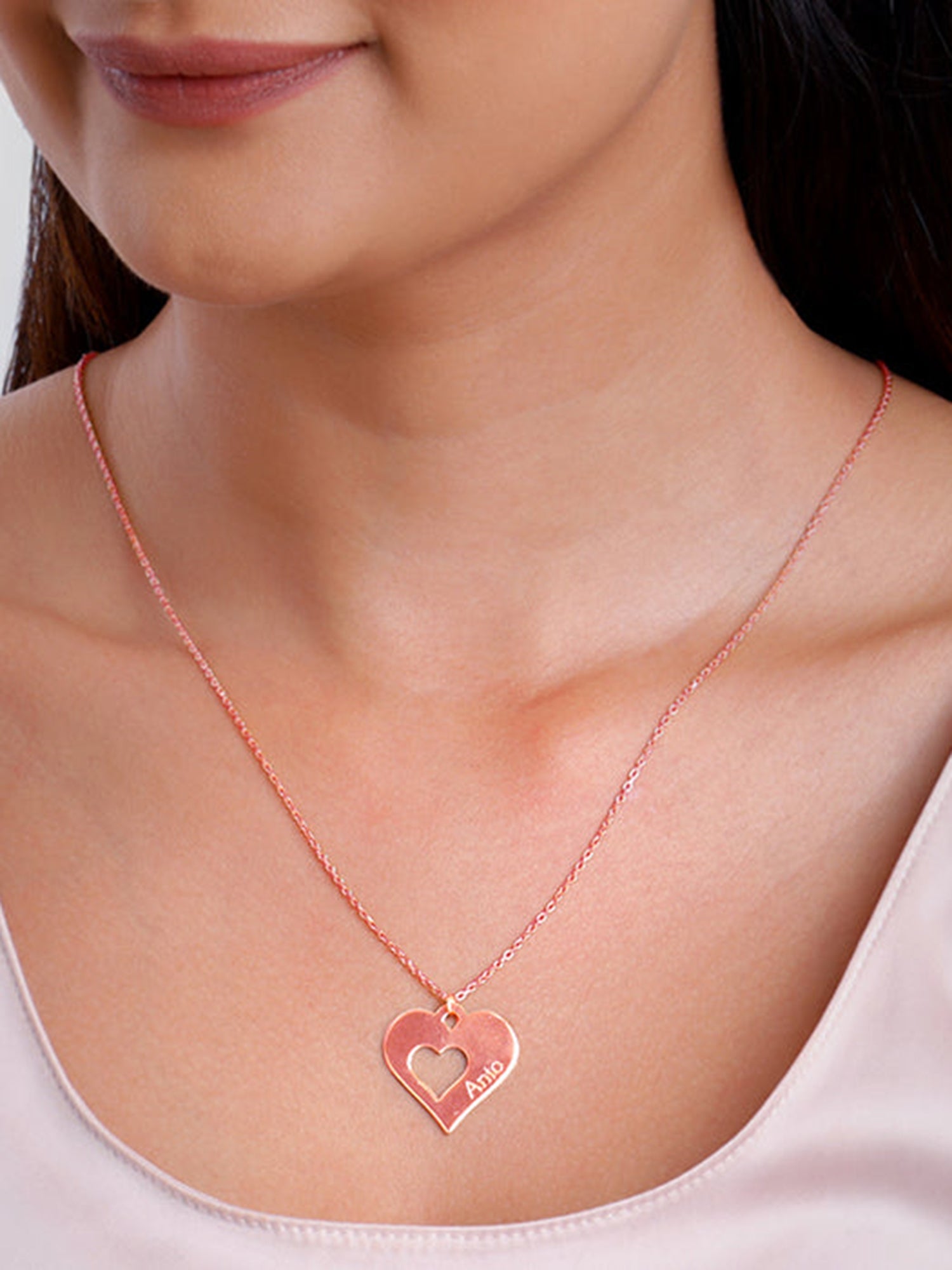 Rose Gold Personalised Shy Heart Pendant