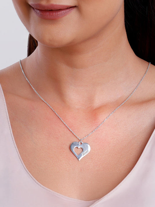 Silver Personalised Shy Heart Pendant