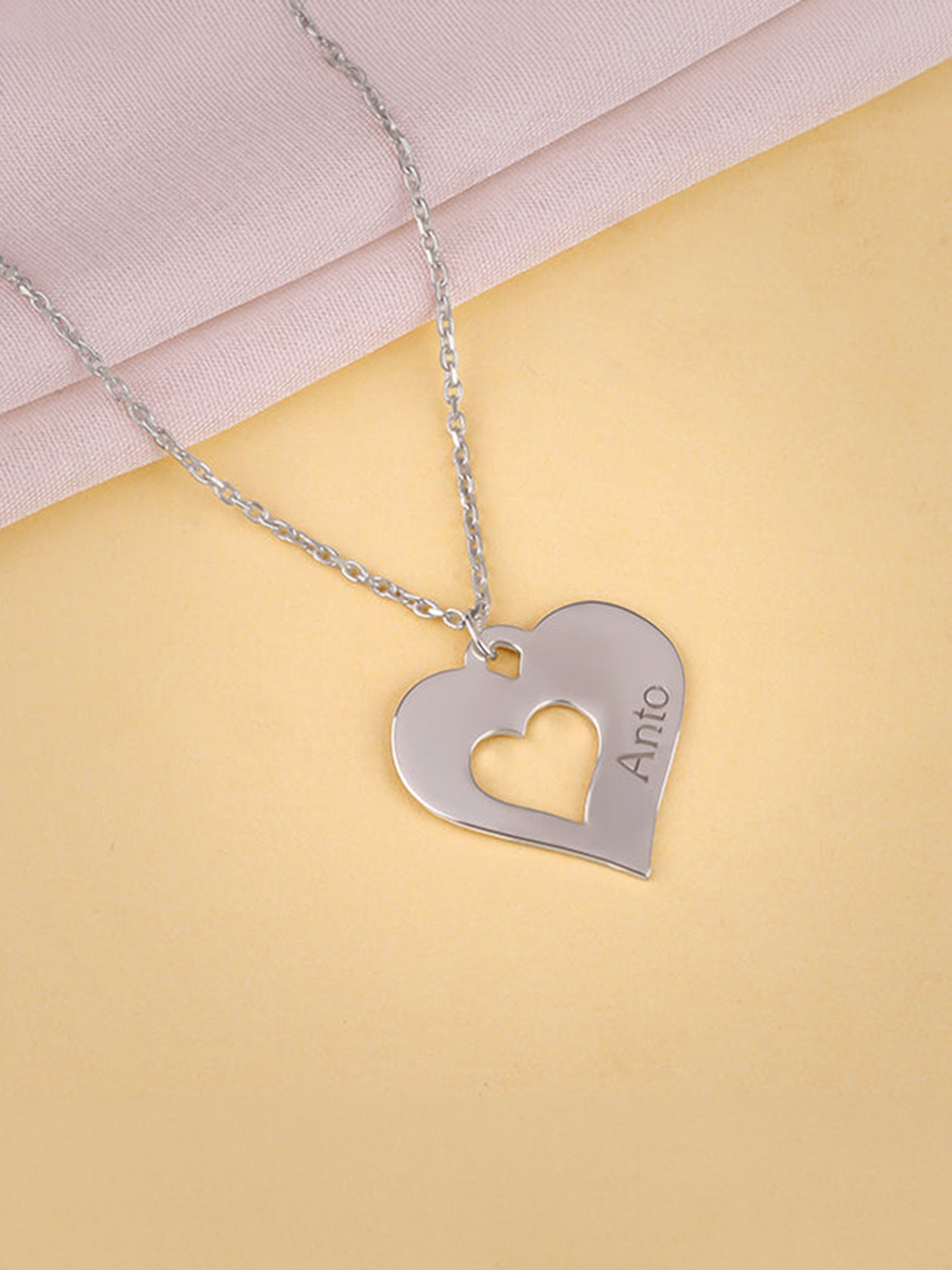 Silver Personalised Shy Heart Pendant
