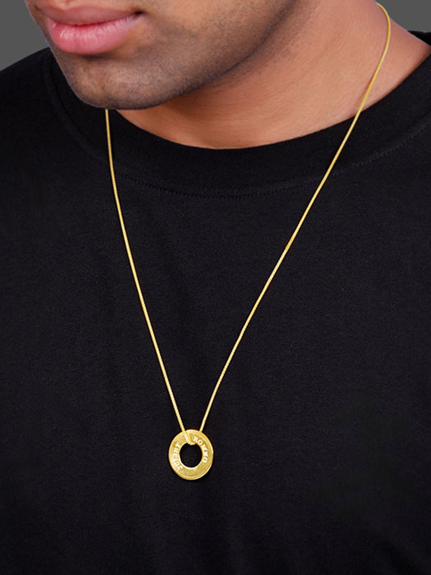 Golden Personalised Circular Pendant For Him