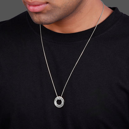 Silver Personalised Circular Pendant For Him