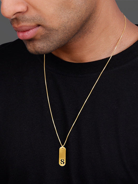 Golden Personalised Alpha Tag Initial Pendant For Him
