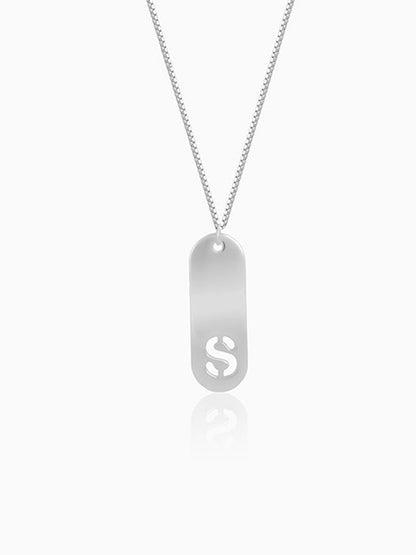 Silver Personalised Alpha Tag Initial Pendant For Him