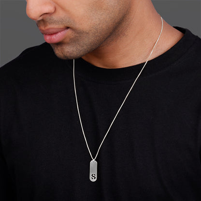 Silver Personalised Alpha Tag Initial Pendant For Him