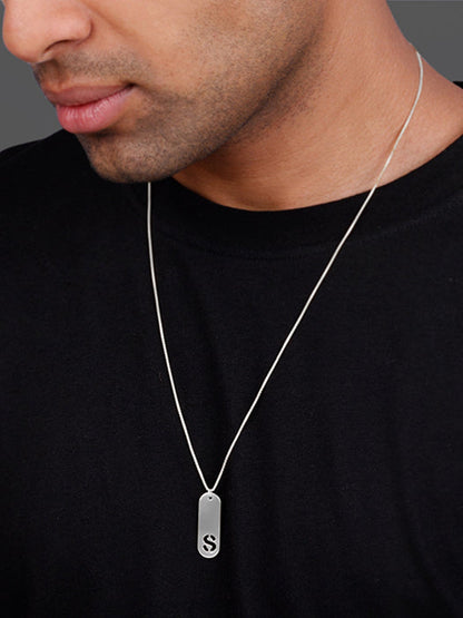 Silver Personalised Alpha Tag Initial Pendant For Him
