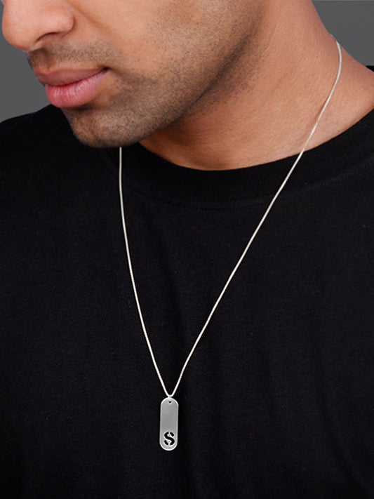 Silver Personalised Alpha Tag Initial Pendant For Him