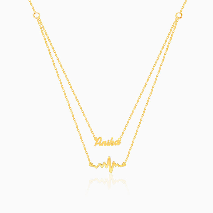 Golden Personalised Heartbeat Layered Necklace