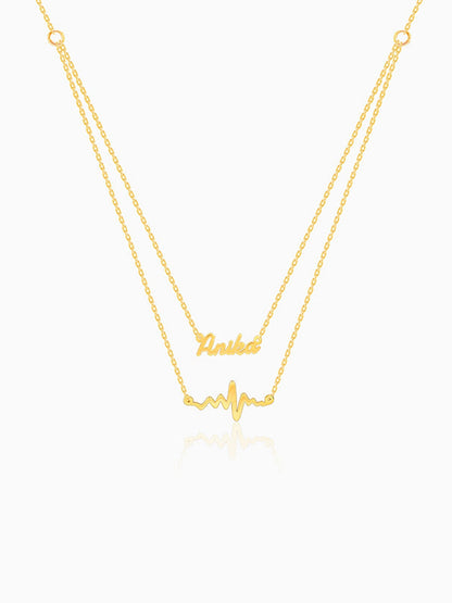 Golden Personalised Heartbeat Layered Necklace