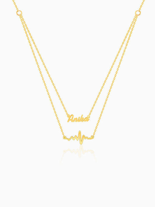 Golden Personalised Heartbeat Layered Necklace