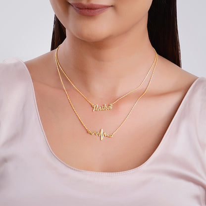 Golden Personalised Heartbeat Layered Necklace