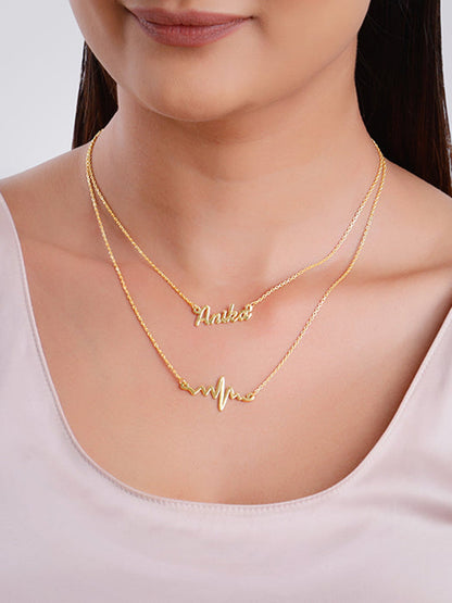 Golden Personalised Heartbeat Layered Necklace