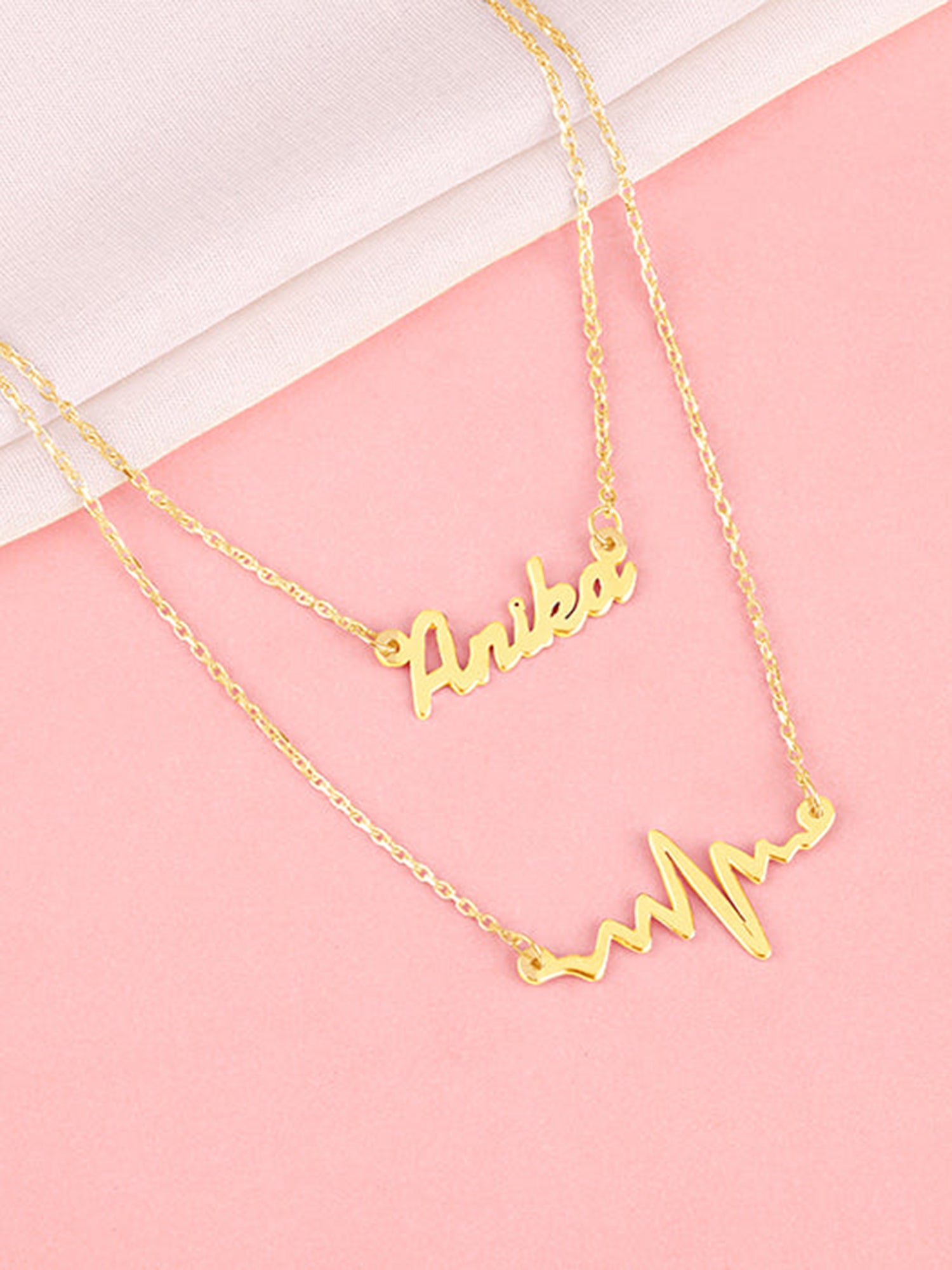 Golden Personalised Heartbeat Layered Necklace