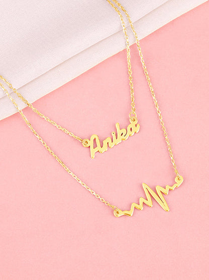 Golden Personalised Heartbeat Layered Necklace