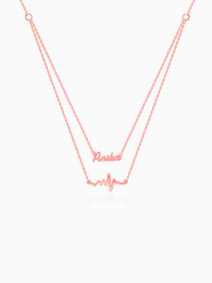 Rose Gold Personalised Heartbeat Layered Necklace