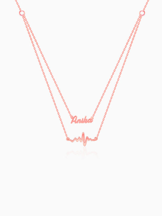 Rose Gold Personalised Heartbeat Layered Necklace