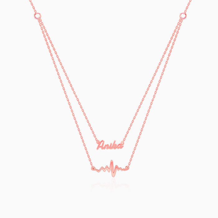 Rose Gold Personalised Heartbeat Layered Necklace
