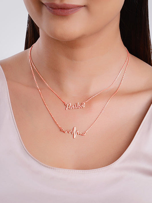 Rose Gold Personalised Heartbeat Layered Necklace