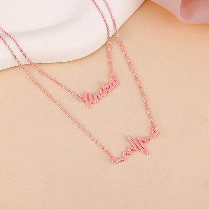 Rose Gold Personalised Heartbeat Layered Necklace