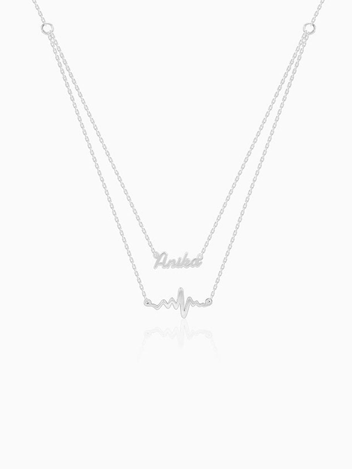 Silver Personalised Heartbeat Layered Necklace