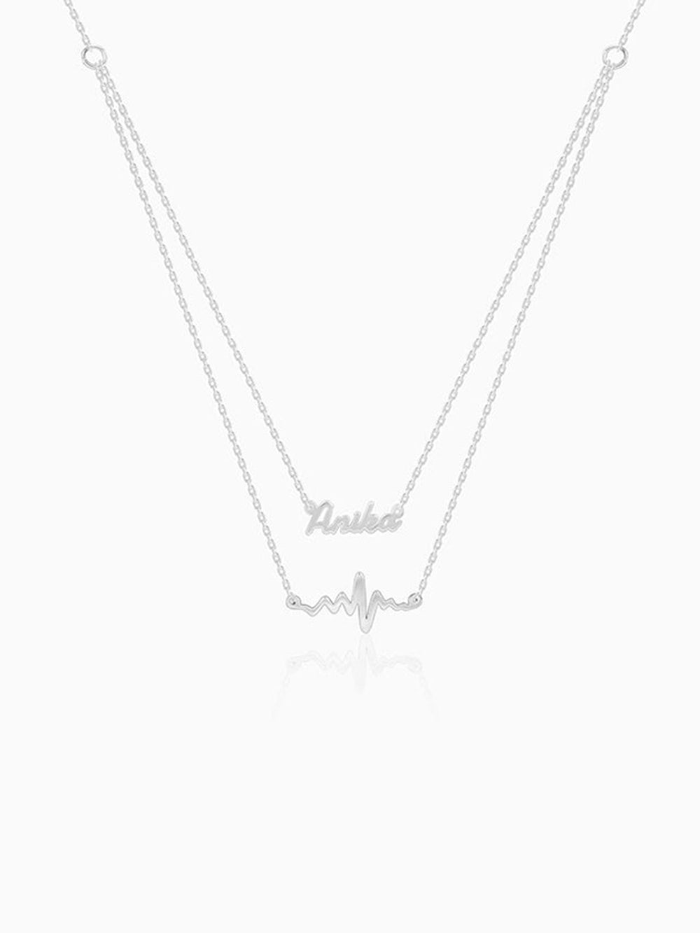 Silver Personalised Heartbeat Layered Necklace