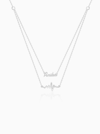 Silver Personalised Heartbeat Layered Necklace